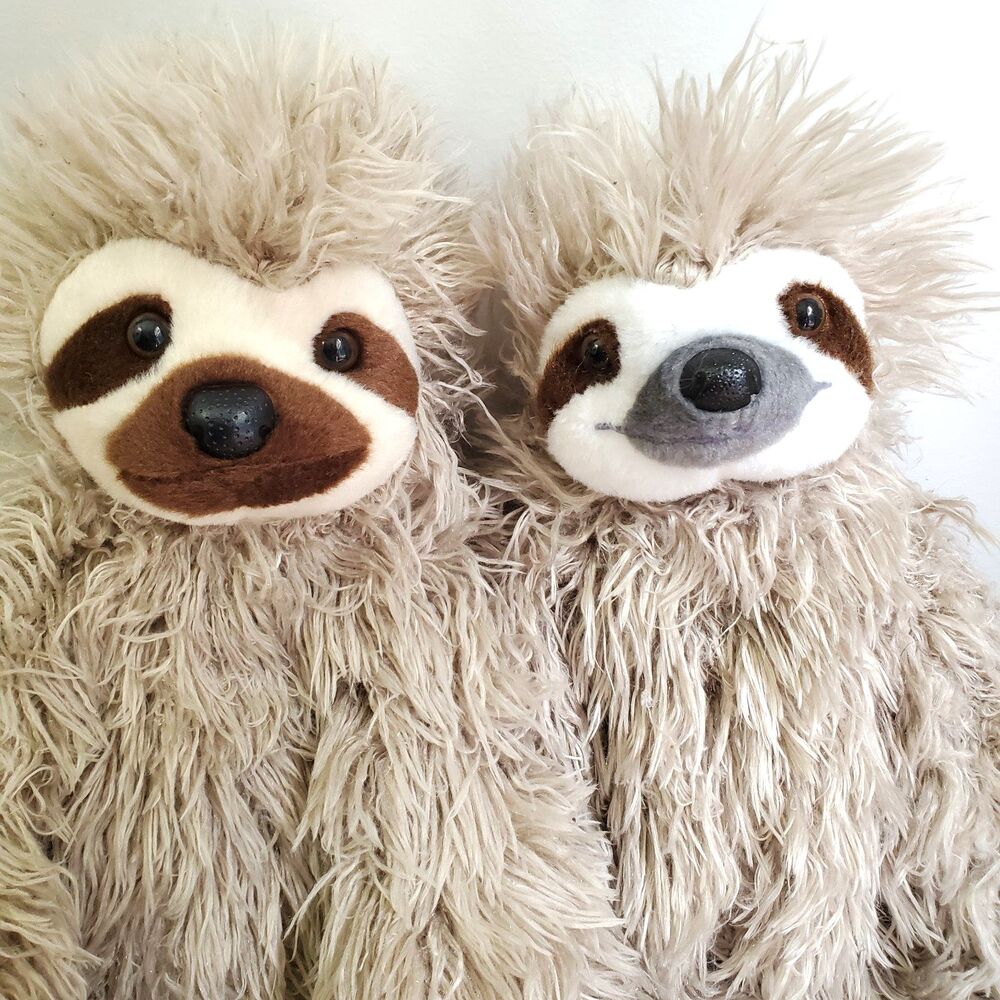 Wild Republic Plush Lot 2 THREE TOED SLOTHS Stuffed 18" Beige Shaggy Realistic